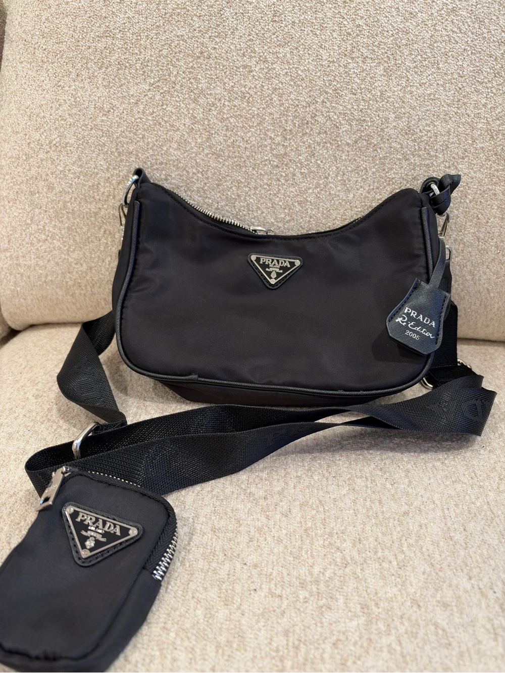 Black Nylon Crossbody with Detachable Zip Pouch